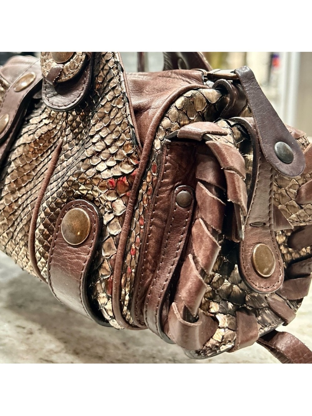 Chloe Authentic Bronze Metallic Python and Leather Silverado Bag Rare - Picture 3 of 15
